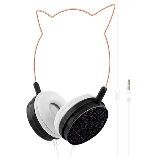 Avizar Cat Ears Kawaii Design Micro Black Glitter - Słuchawki - miniaturka - grafika 1