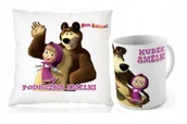 Gadżety dla niej i dla niego - ZESTAW PODUSZKA + KUBEK Prezent MASZA I NIEDŹWIEDŹ MASHA + IMIĘ 24 - miniaturka - grafika 1