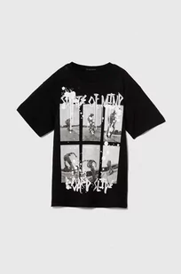 Sisley t-shirt bawełniany dziecięcy kolor czarny z nadrukiem - Koszulki dla chłopców - miniaturka - grafika 1
