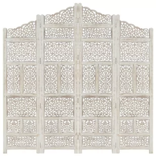 Parawan 4-panelowy, rzeźbiony, biały, 160x165 cm, drewno mango - Parawany - miniaturka - grafika 1