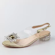 Sandały damskie - Złote silikonowe sandały damskie na obcasie z ozdobą, transparentne Di - DiA - miniaturka - grafika 1