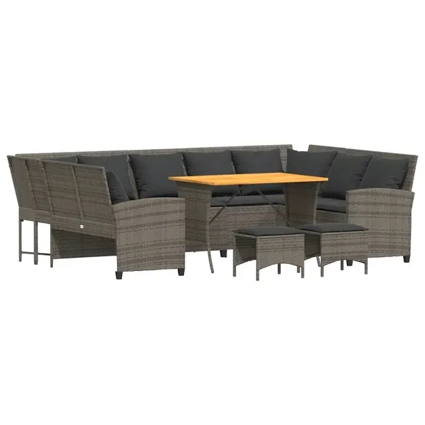 Zestaw wypoczynkowy ogrodowy szary rattan PE, 288 x 181 x 87,5 cm