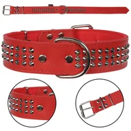 Obroże dla psów - Czerwona, skórzana obroża z ćwiekami, obroża dla psa 40mm/57cm - miniaturka - grafika 1
