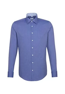 Koszule męskie - Seidensticker Męska koszula biznesowa - bez prasowania, wąska koszula - Slim Fit - długi rękaw - kołnierz Kent - 100% bawełna, granatowy, 36 PL - grafika 1