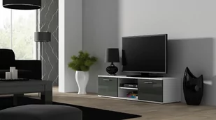 Cama MEBLE MEBLE Szafka RTV SOHO 140 biały/ szary połysk - Szafki RTV - miniaturka - grafika 1