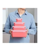 Akcesoria i części AGD - Emsa CLIP ' CLOSE Color food storage container, 4-piece set coral/transparent, rectangular, 4 containers + 4 lids - miniaturka - grafika 1