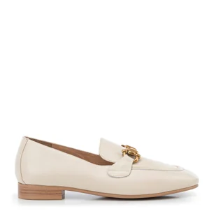 Skórzane damskie mokasyny z klamrą kremowe - Półbuty męskie - miniaturka - grafika 1