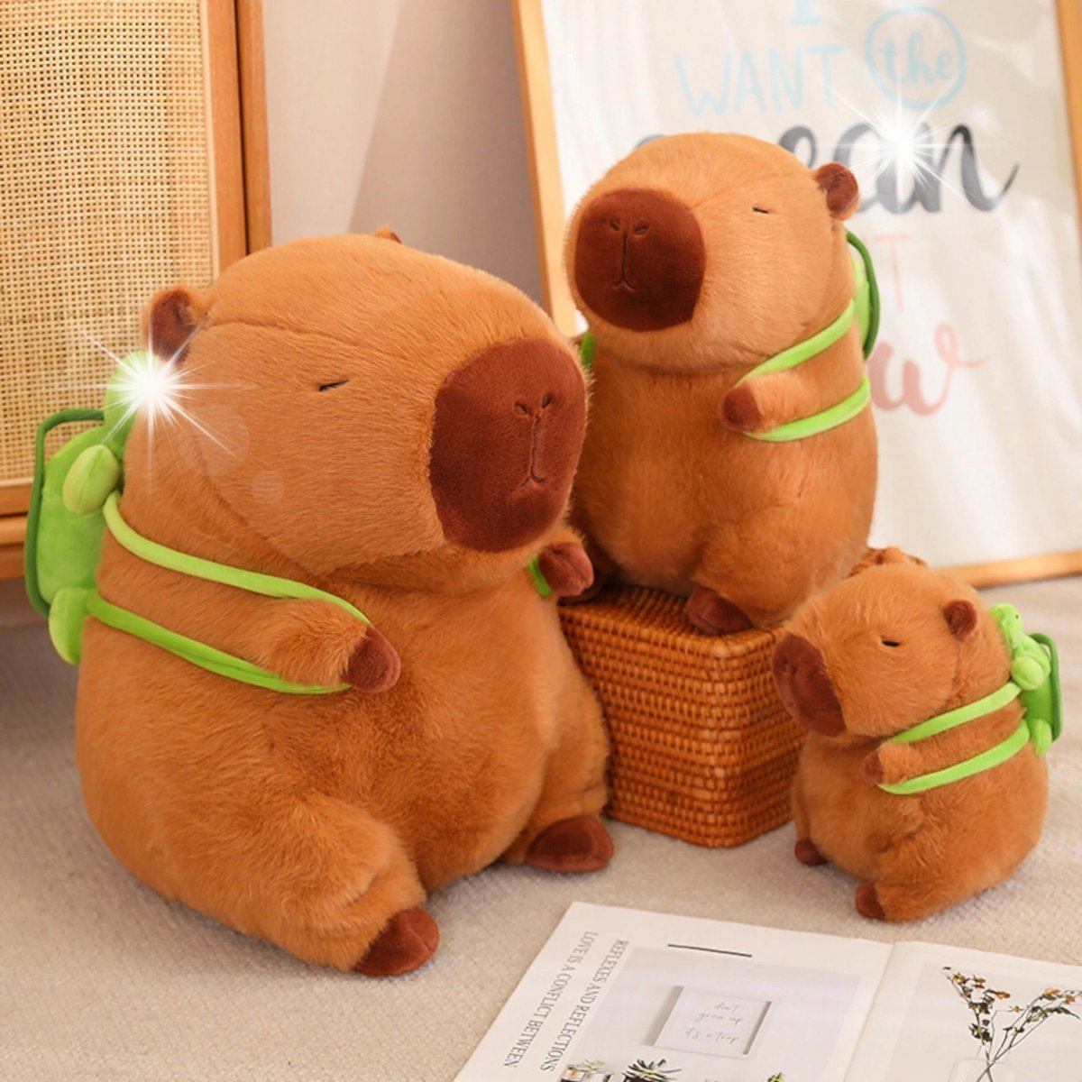 KAPIBARA PLUSZOWA MASKOTKA ZABAWKA Z PLECAKIEM ŻÓŁWIK MIĘKKA PLUSZAK 2W1