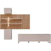 Meblościanki - Meblościanka GUSTO PW A - zestaw RTV z LED - KASZMIR + lamele DĄB ARTISAN - miniaturka - grafika 1