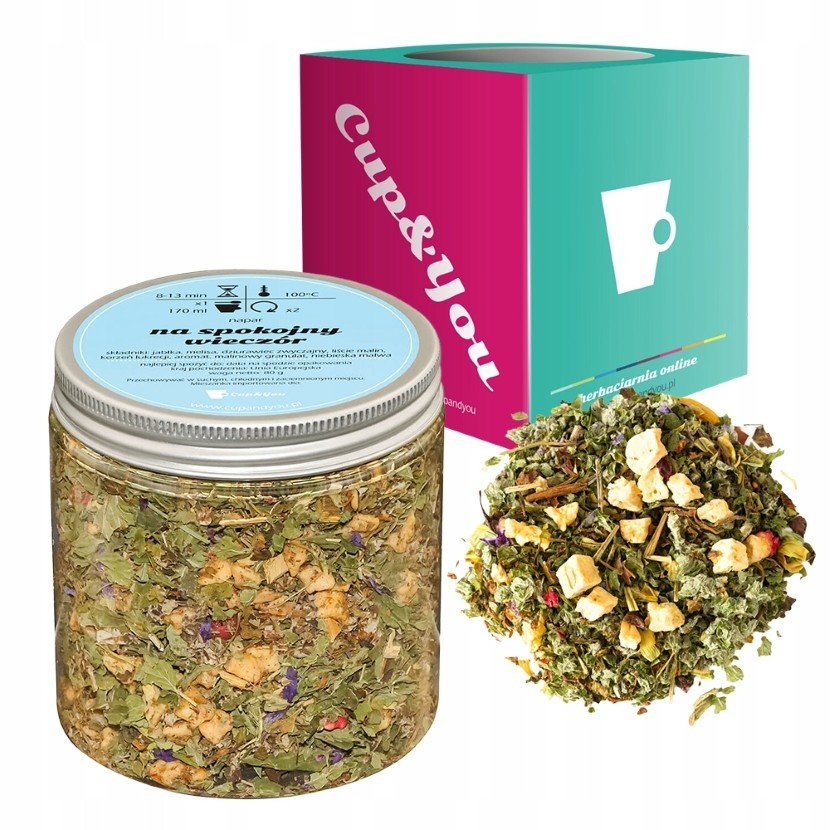 Ziołowa herbata uspokajająca NA SPOKOJNY WIECZÓR melisa liście malin 80g - herbata sypana liściasta napar ziołowy PREMIUM na prezent upominek podaru..