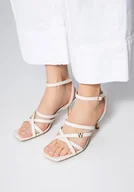 Sandały damskie - Damskie sandały ze skóry z paseczkami na szpilce kremowe 38 - miniaturka - grafika 1