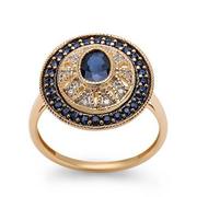 Pierścionki - Złoty pierścionek z diamentami i szafirami Staviori pr. 585 styl wiktoriański - miniaturka - grafika 1