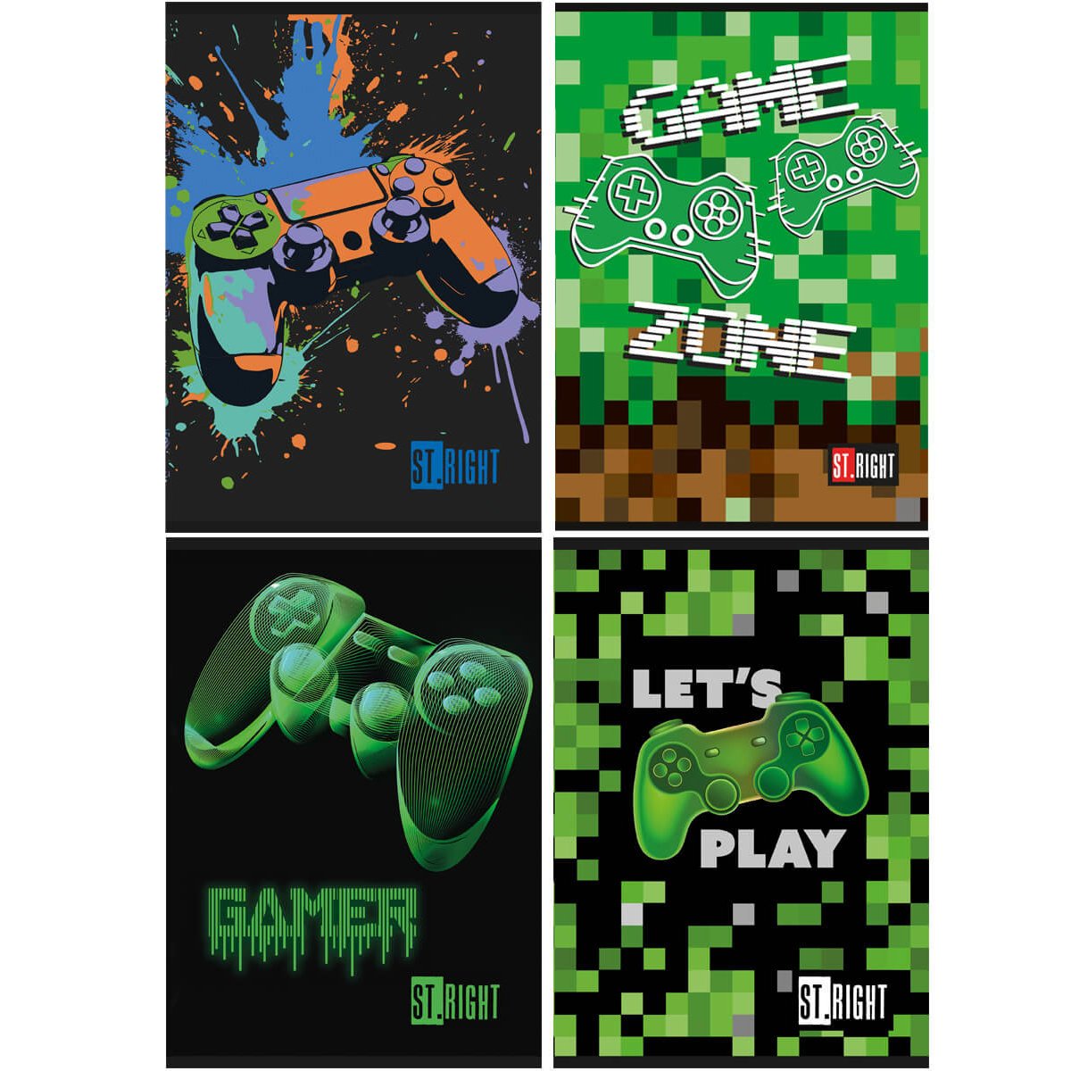 4X ZESZYT A5 32 KARTKI, W TRZY LINIE, GAMER ST.RIGHT DLA CHŁOPCA