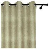 Zasłony - Voppi Zasłona dekoracyjna zielona z lnianym wzorem 140 x 240 cm zasłona okienna na kółkach przelotkach - miniaturka - grafika 1