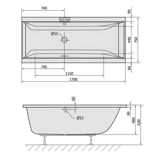 Polysan Cleo Wanna prostokątna 170x75 cm do zabudowy szara 94611.30 - Wanny - miniaturka - grafika 2