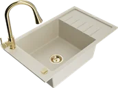 Zlewozmywaki z baterią - Mexen Elias zlewozmywak granitowy 1-komorowy z ociekaczem i baterią kuchenną Elia, beżowy - 6511-69-670101-50 - miniaturka - grafika 1