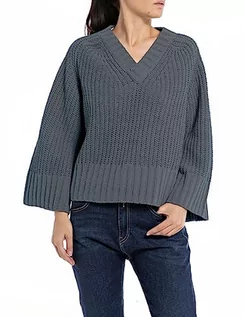 Swetry damskie - Replay Sweter damski z krótkim rękawem, 222 Slate Grey, XXS - grafika 1
