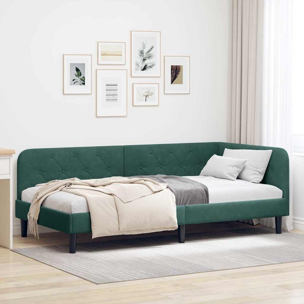 vidaXL Rama łóżka narożnego Ciemnozielony 90 x 200 cm Aksamit