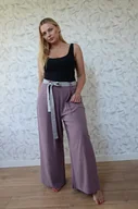 Spodnie sportowe damskie - Spodnie len/wiskoza w kolorze wrzosowego ametystu - miniaturka - grafika 1