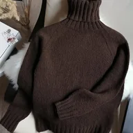 Swetry damskie - TEMU Sweter Damski Oversize z Golfem – Zimowy Ciepły Brąz Swetrowy Płaszcz, Luźny Krój Długi Rękaw Zaokrąglony Kołnierz (skrócone na zdjęciu), - miniaturka - grafika 1