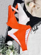 Stroje kąpielowe - Dwukolorowy jednoczęściowy strój kąpielowy - Pomarańczowy S - miniaturka - grafika 1