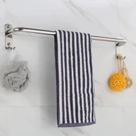 Wieszaki łazienkowe - Podwójny wieszak na ręczniki, 40 cm, ze stali nierdzewnej, samoprzylepny lub montowany na ścianie, z podwójnymi haczykami – w zestawie 2 małe haczyki - miniaturka - grafika 1
