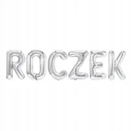 Baby shower i roczek - Balon Foliowy Napis Roczek Srebrny Urodziny Tort - miniaturka - grafika 1