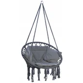 Fotele ogrodowe wiszące - SASKA GARDEN Hamak ażurowy fotel wiszący 80x60cm luxe z poduszką szary 1026954 - miniaturka - grafika 1