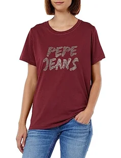 Pepe Jeans Damska koszulka Bria, Czerwony (bordowy), S - Koszulki i topy damskie - miniaturka - grafika 1