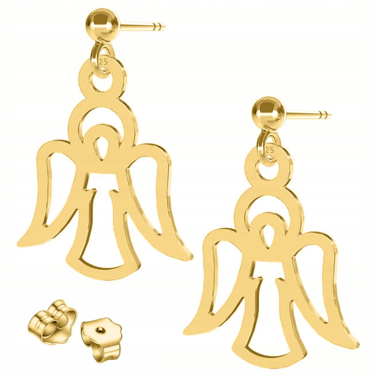 Złote Kolczyki Blaszki z Aniołami Anioły Aniołki Stróże SREBRO 925