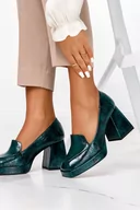 Mokasyny damskie - Zielone mokasyny na klocku lakierowane POLSKA SKÓRA Casu 09163-41 - miniaturka - grafika 1