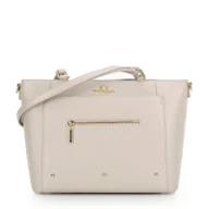 Torebki damskie - Damska shopperka ze skóry z kieszonkami kremowo - złota - miniaturka - grafika 1