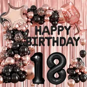 Balony i akcesoria - ŚCIANKA BALONY ZESTAW BALONÓW NA OSIEMNASTKĘ 18 URODZINY RÓZOWE ZŁOTO GOLD ROSE 78SZT - miniaturka - grafika 1