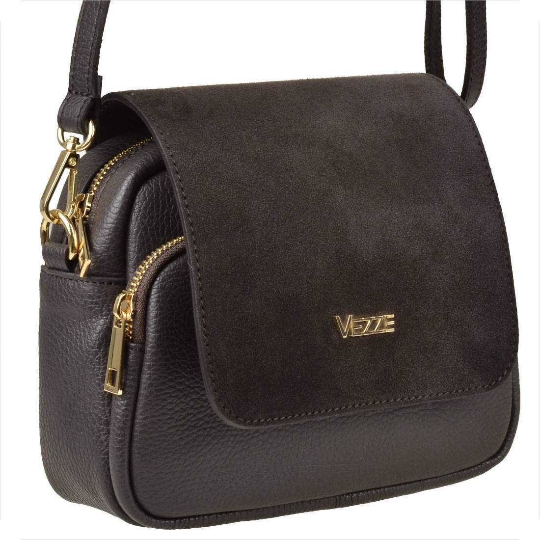 VEZZE torebka listonoszka skórzana brąz czekolada z zamszem