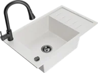 Zlewozmywaki z baterią - Mexen Elias zlewozmywak granitowy 1-komorowy z ociekaczem i baterią kuchenną Elia, biały - 6511-20-670101-70 - miniaturka - grafika 1