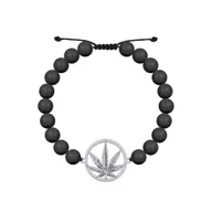 Bransolety męskie - MARIHUANA Bransoletka Męska na sznurku perły srebro - miniaturka - grafika 1
