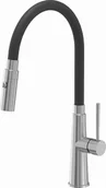 Baterie kuchenne - Bateria ICEBERG CEREZA stal szczotkowana INOX + wąż czarny | elastyczna wylewka  (BQCR8SSQ) - miniaturka - grafika 1