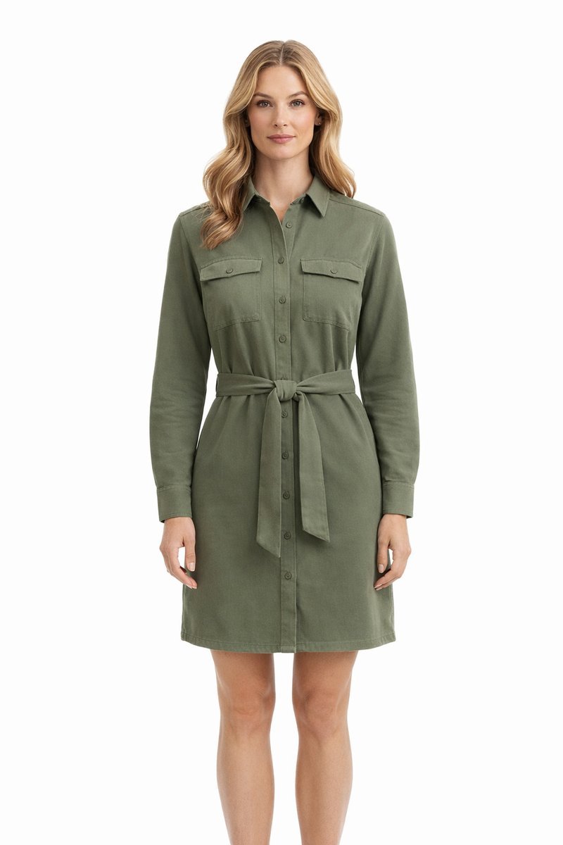 PEPE JEANS KOSZULOWA SUKIENKA Z PASKIEM KHAKI M I4A