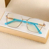 Okulary korekcyjne, oprawki, szkła - Damskie okulary Kocie Oczy zerówki do komputera BLUE LIGHT z fleksami 25145E Złoty/Niebieski - miniaturka - grafika 1