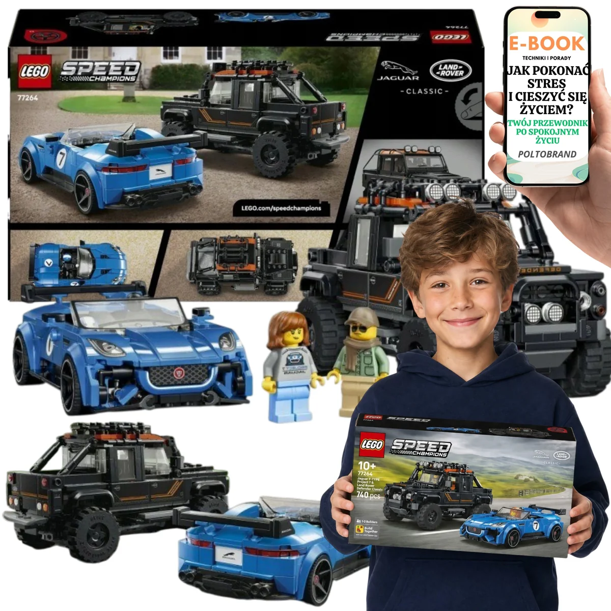 LEGO SPEED CHAMPIONS Jaguar Project 7 i Land Rover Defender LEGO Dla Syna i Córki 77264 740 el. wysokość 9 cm