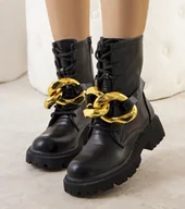 Botki damskie - Czarne traperki z łańcuchem Galar-40 - miniaturka - grafika 1