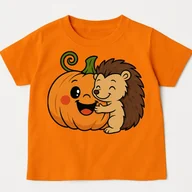 Koszulki dla dziewczynek - Pomarańczowa koszulka NA DZIEŃ DYNI Z jeżem i dynią - wzór jeżdynia22 - miniaturka - grafika 1
