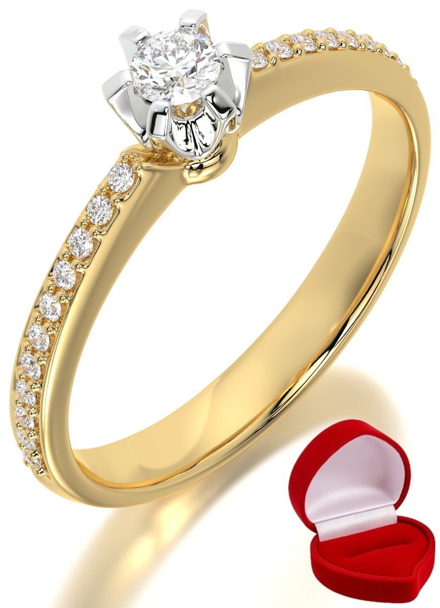 ZŁOTY PIERŚCIONEK ZARĘCZYNOWY 585 14k DIAMENT BRYLANT 0,09 ct R20