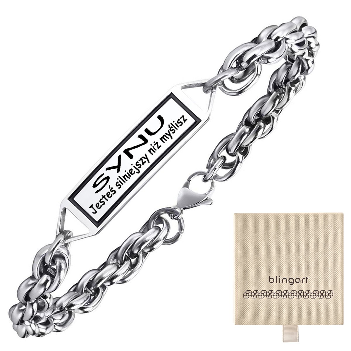 Bransoletka z GRAWEREM męska BLASZKA stal chirurgi