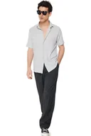 Koszule męskie - TRENDYOL MAN SZARA KOSZULA MĘSKA CASUAL KRÓTKI RĘKAW Z GUZIKAMI XL 5DA - miniaturka - grafika 1