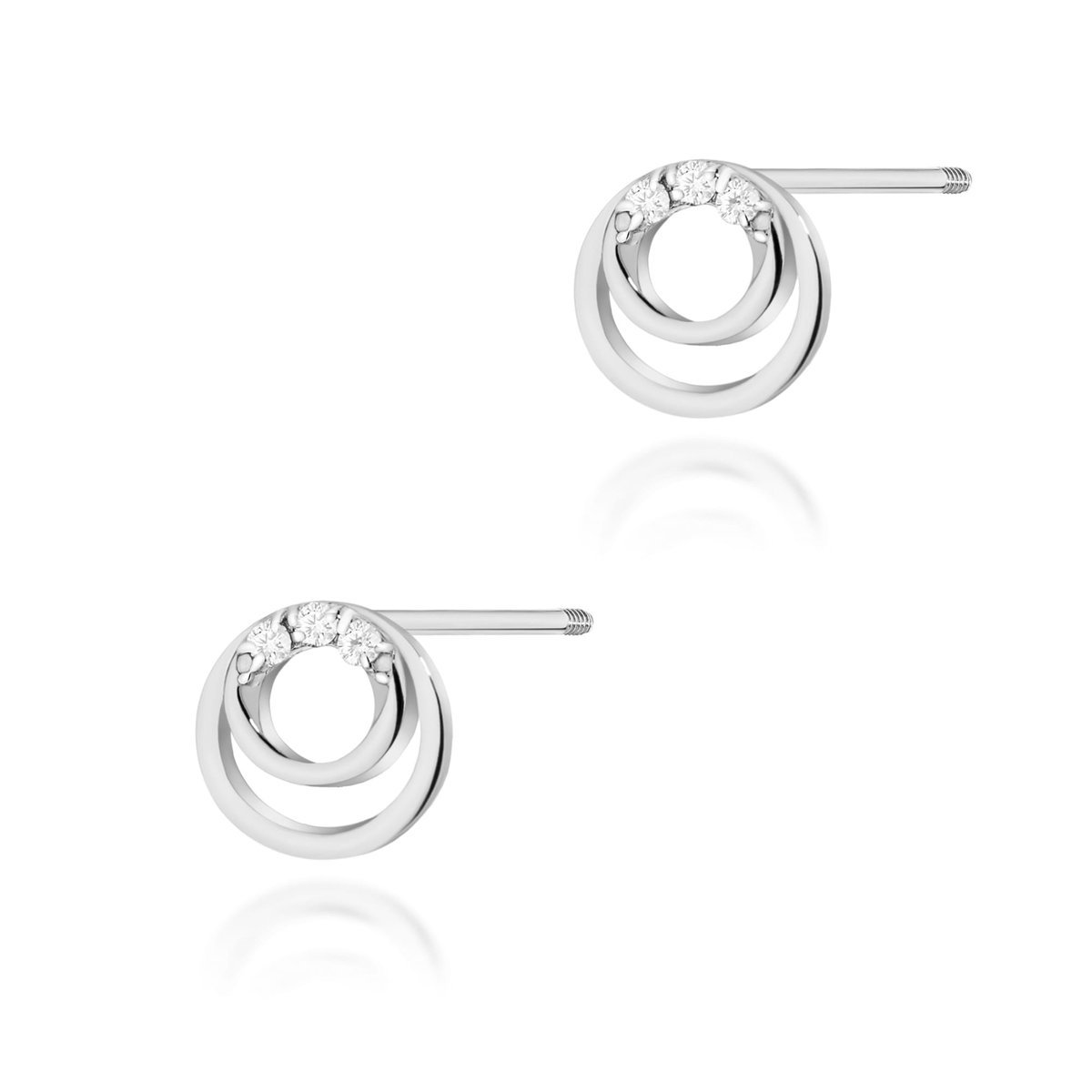Złote kolczyki z diamentami białe złoto sztyft zakręcany pr. 585