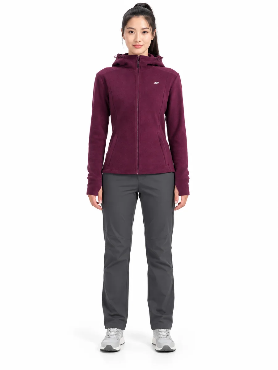 Polar z kapturem rozpinany damski 4F 4FWAW26TFLEF478-60S Czerwony XS