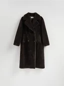 Płaszcze damskie - Reserved - Płaszcz ze sztucznego futerka - ciemnobrązowy - miniaturka - grafika 1