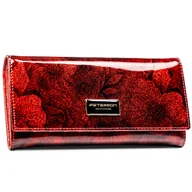 Portfele - Elegancki czerwony portfel damski w kwiaty poziomy na zatrzask PETERSON skóra naturalna i ekologiczna klasyczny na karty gotówkę dowód rejestracyjny.. - miniaturka - grafika 1