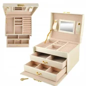 Pudełka i szkatułki - ELEGANCKA SZKATUŁKA NA BIŻUTERIĘ PUDEŁKO ORGANIZER KUFEREK BEŻOWA - miniaturka - grafika 1